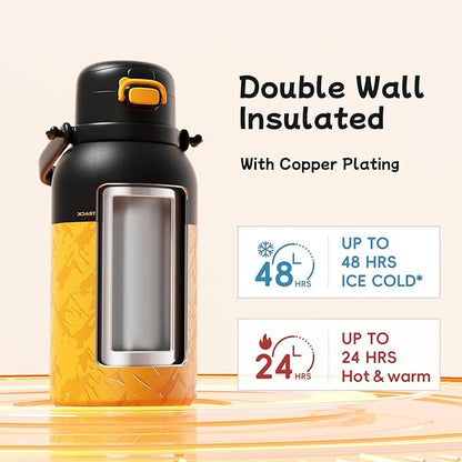 QWE Large Insulated Water Bottle with Straw&Lids,1200ml/40oz Vacuum Sealed Sport Bottles,Double Drinking,Stainless Steel Tumbler with Handle,LeakProof,BPA-Free,for Hiking,Gym,camp (Mountain Orange)