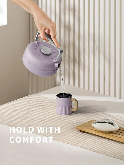 Toptier Teapot with Removable Infuser, Cast Iron Tea Kettle Stovetop Safe, Solid Geometry Cylinder Design Tea Pot Coated with Enameled Interior for 27 Ounce (800 ml), Purple