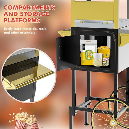 Popcorn Machine with Cart, Wheels & 12 Oz Kettle, Popcorn Maker Machine Vintage Style Movie Theater Popcorn Machine for Parties, Events, Commercial, and Home Theater