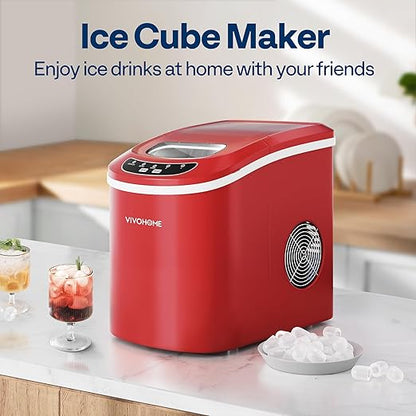 VIVOHOME Countertop Ice Maker 26lbs/Day 9 Ice Cubes in 6 Mins Ice Maker Machine with Hand Scoop and Self Cleaning Ice Cube Maker Red