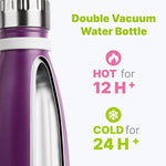 Load image into Gallery viewer, 12 oz Water Bottle-Stainless Steel Vacuum Insulated Water Bottle for Kids School | Cola Shape Sports Leak Proof Water Flask with Carry Rope, Dark Purple