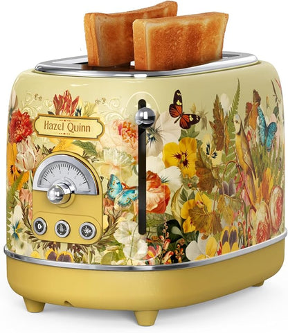 Hazel Quinn X Eduardo Recife Collaboration 2-Slice Retro Toaster, 6 Browning Levels, 3 Functions-Defrost/Reheat/Cancel, Removable Crumb Tray for Easy to Clean, 1.5 Inches Extra Wide Slots
