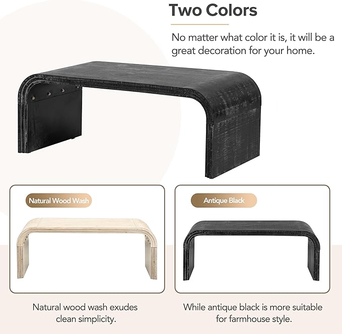 Bellemave Modern Coffee Table with Curved Art Deco Design Center Sofa Table Minimalist Cocktail Wooden Table for Living Room, Antique Black