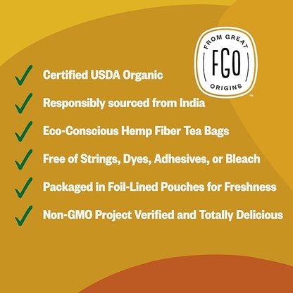 FGO Organic Turmeric Ginger Herbal Tea, 40 Count, Eco-Conscious Tea Bags, Caffeine Free (Pack of 1)