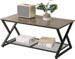 Load image into Gallery viewer, SENIG Coffee Table with Storage Shelf, Industrial Metal Wood Living Room Tables, Rectangle Center Table 39 Inch, Vintage Simple 2 Tier Cocktail Table, Grey