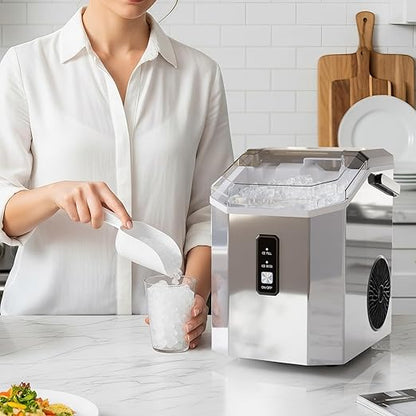 Antarctic Star Nugget Ice Makers Countertop with Self-Cleaning, 35lbs/24H, Portable Sonic Ice Maker Machine with Handle/Basket/Scoop for Home, Kitchen, Office, Camping(Stainless Steel Silver)
