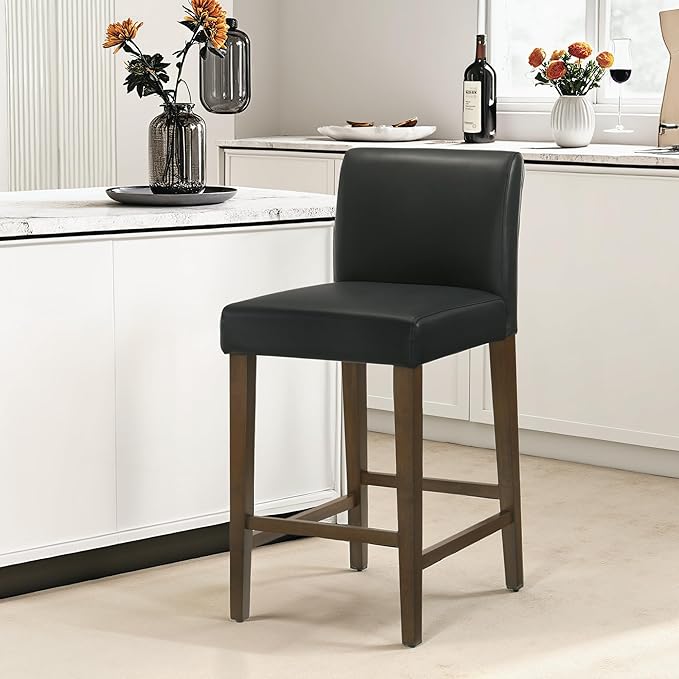CHITA Counter Height Bar Stools Set of 3, 27" H Seat Height Upholstered Barstools, PU Leather in Black