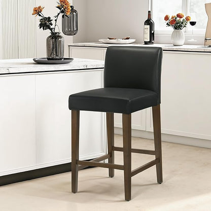 CHITA Counter Height Bar Stools Set of 2, 27" H Seat Height Upholstered Barstools, PU Leather in Black