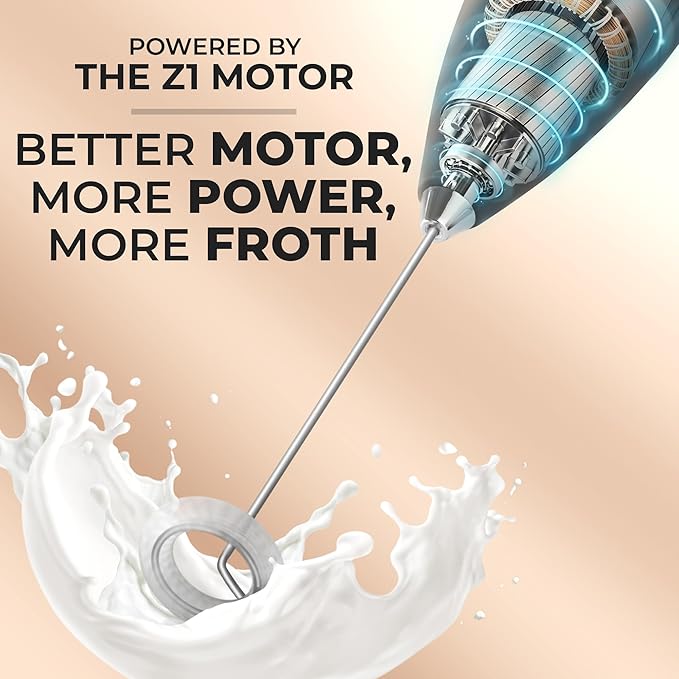 Zulay Kitchen Premium Gift Milk Frother Complete Set - Handheld Foam Maker, Stencils & Frother Set - Whisk Drink Mixer for Coffee - Mini Blender for Cappuccino, Frappe