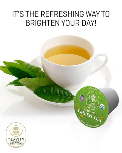 Organic Green Tea Pods for Keurig - Unsweetened Green Tea for K Cup Machines by Teavity (12 Tea Pods)