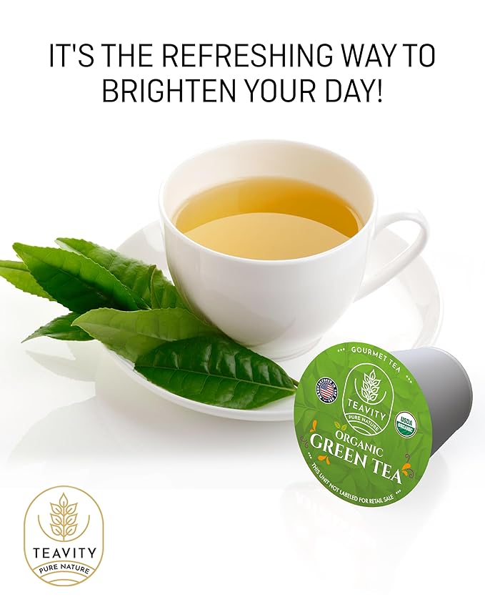 Organic Green Tea Pods for Keurig - Unsweetened Green Tea for K Cup Machines by Teavity (36 Tea Pods)