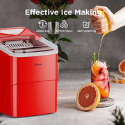 Silonn Ice Makers Countertop, Self-Cleaning Ice Machine 9 Cubes Ready in 6 Mins, 2 Sizes of Bullet Ice for Home Kitchen Office Bar Party, Red