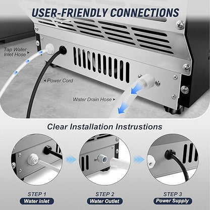 Commercial Ice Maker Machine 100LBS/24H with 20LBS Storage Bin, Gallon Water & Facuet Water Inlet, 36PCS 15" Wide Undercounter/Freestanding Ice Maker Machine for Home Bar Outdoor, Self Cleaning