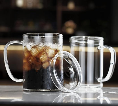 LUXU Glass Coffee Mugs (Set of 2),27oz Large Glass Coffee Cups Clear Glass Tea Cups Overnight Oats Containers with Glass Lid,Cute Coffee Bar Accessories,Iced Coffee Glasses for Latte,Cereal,Yogur