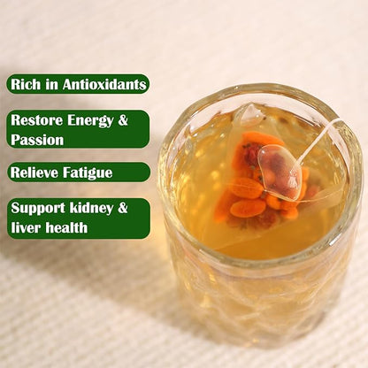 FullChea - Goji Berry Tea For Men, 30 Count X 6g - Premium Five Flavors Herbal Tea Combination - Schisandra Berries, Dodder, Wolfberry - Support Kidney Health & Boost Energy