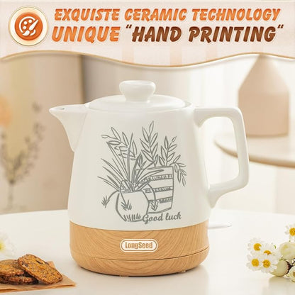 Ceramic Electric Kettle Pot 1 Liter, Teapot Rapid Boil For Coffee & Tea, Hot Water Boiler, Automatic Shut-Off, BPA-Free, Boil-Dry Protection, 1000W