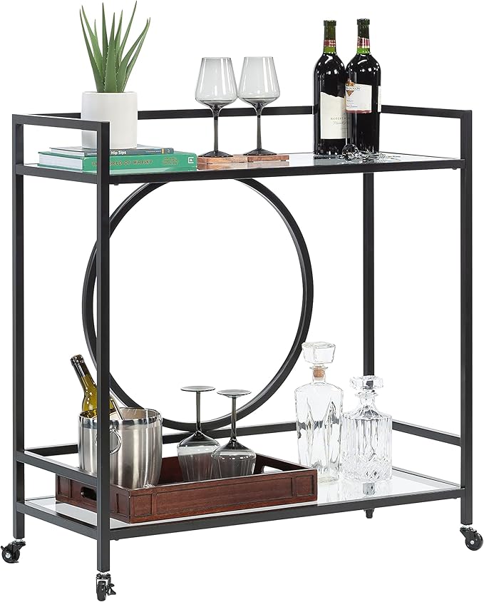 Sauder International Lux Bar Cart, Black Finish