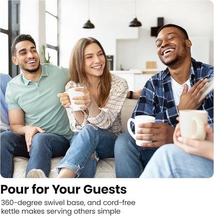 CHEFMAN Electric Kettle - 1.2L 1500W Hot Water Tea Pot with Infuser, BPA Free, Auto Shut Off, Boil-Dry Protection, Removable Lid, LED Light, Cordless Glass Electric Tea Kettle – Stainless Steel