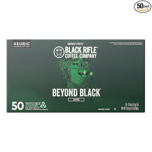 Black Rifle Coffee Company Beyond Black, 50 Count, Dark Roast K Cups - Single Serve K Cups Coffee Pods - Kcup Pods Compatible with Keurig 1.0 & 2.0 - Made from Arabica Beans