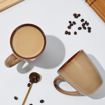 Coffee Mug 16 oz, Ceramic Coffee Mugs Set of 4, Reactive Glaze Mug for Latte/Tea/Cappuccino, Large Stackable Mug Set for Men, Women, Dad, Mom, Dishwasher & Microwave Safe, Brown Yellow