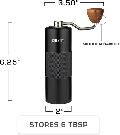 COLETTI Crag Manual Coffee Grinder — Hand Coffee Grinder — CNC Burr Precision Hand Grind, Heavy Duty for Travel, Camping, Hiking & Adventure – Includes Brush [Black Coat]