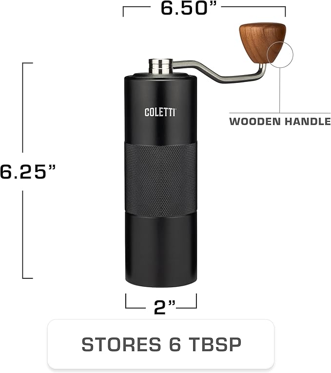 COLETTI Crag Manual Coffee Grinder — Hand Coffee Grinder — CNC Burr Precision Hand Grind, Heavy Duty for Travel, Camping, Hiking & Adventure – Includes Brush [Black Coat]