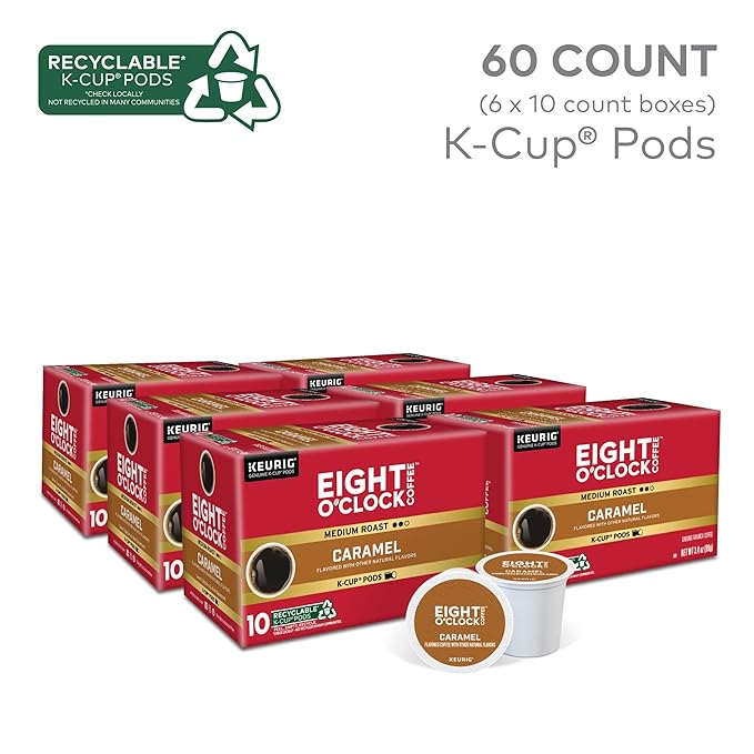 Eight O'Clock Coffee Caramel, Keurig Single-Serve K-Cup Pods, Flavored Coffee, 60 Count (6 Packs of 10)