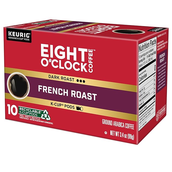 Eight O'Clock Coffee French Roast, Single-Serve Coffee K-Cup Pods, Dark Roast, 60 Count (6 packs of 10)