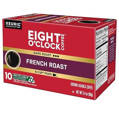 Eight O'Clock Coffee French Roast, Single-Serve Coffee K-Cup Pods, Dark Roast, 60 Count (6 packs of 10)
