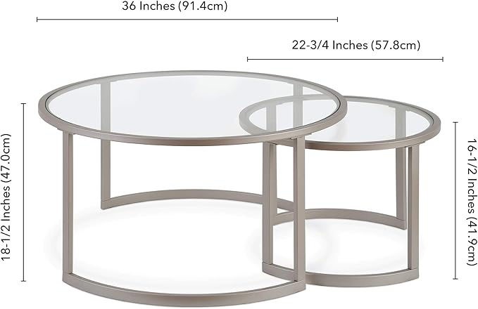 Henn&Hart Round Nested Coffee Table in Satin Silver, for Home, Living Room, Bedroom, Entertainment Room, Office