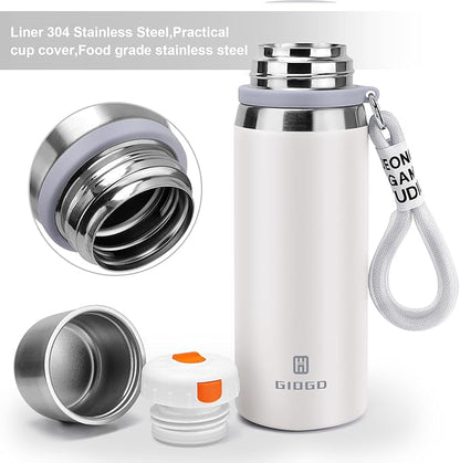 Stainless Steel thermo Bottles with cup 700ml/23.7oz Vacuum Insulated Bottle for hot and cold coffee drink water thermo flask with cup.(White,700ml)