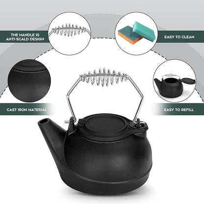 Gtongoko Wood Stove Steamer 3 Quart Cast Iron Humidifier Kettle for Wood Stove, Fireplace Steamer Humidifier with Wide Mouth, Cool-Touch Handle, Home Indoor Decorative Black