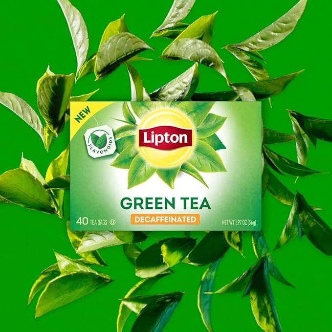 Lipton Decaffeinated Green Tea Bags, Unsweetened Teabags for Decaf Hot Tea or Decaf Iced Tea with Flavonoids, 40 Total Tea Bags (Pack of 2)