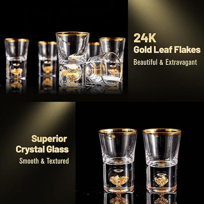DUJUST Shot Glasses (1.5oz), Crystal Shot Glass Set Decorated with 24K Gold Leaf Flakes, Cool & Cute Shot Cups, BPA-Free & Lead-Free, Perfect for Décor & Collection, Gift Choices - 6 pcs