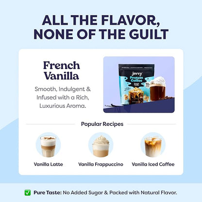 French Vanilla Protein Iced Coffee - Premium Whey Protein & Instant Iced Coffees - 100% Natural Cold Brew - Zero Artificial Flavors & Sweeteners, 80 mg Caffeine, No Added Sugar, 20 Servings