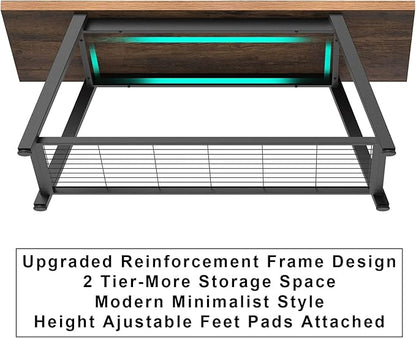 Tohomeor 2-Tier Industrial Coffee Table Mnimalist Vintage Farmhouse Wooden and Metal Living Room Coffee Table with Storage Shelf Accent Furniture (Rustic Brown)