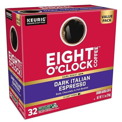Eight O'Clock Coffee Dark Italian Espresso Coffee, Keurig Single Serve K-Cup Pods, Dark Roast, 32 Count