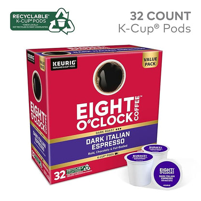 Eight O'Clock Coffee Dark Italian Espresso Coffee, Keurig Single Serve K-Cup Pods, Dark Roast, 32 Count