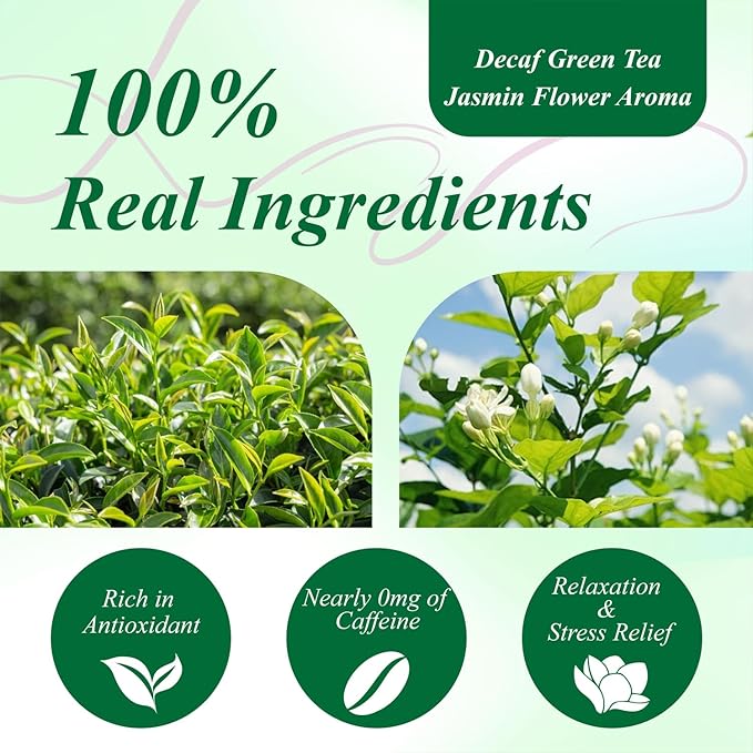WT WEETEE Decaf Jasmine Green Tea Bags 100 Count, CO2 Decaffeinated Green Tea Infused with Jasmine Aroma | Resealable Kraft Bag | Brew Hot or Iced