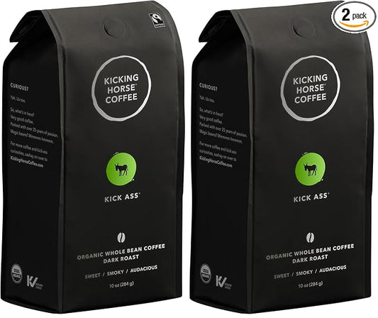 Kicking Horse Coffee, Kick Ass, Dark Roast, Whole Bean, 10 Oz (Pack of 2)