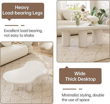 Cloud Coffee Table, Irregular Cream White Coffee Table with 4 Legs, Modern Center Table for Living Room, Indoor Tea Table, Easy Assembly