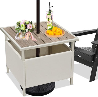 LZRS Adirondack Square Outdoor Side Table with Umbrella Hole, Pool Composite Patio Table,HDPE End Tables for Backyard,Pool, Indoor Companion, Easy Maintenance & Weather Resistant(Wood Like)