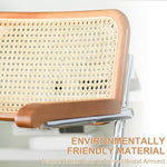 Load image into Gallery viewer, Genuine Leather Rattan Office Chairs, Modern Rattan Desk Chair with Natural Back &amp; Wood Armrest, Small Upholstered Tufted Cowhide Home Office Desk Chairs for Home Office, Bedroom, Study, Olive Green