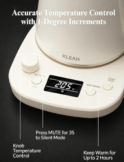 KLEAH Gooseneck Electric Kettle with Temperature Control - 0.8L Automatic Shut Off Tea & Coffee Kettle, Hot Water Boiler Pour Over Coffee Kettle, 1200W Quick Heating Keep Warm, Bone White