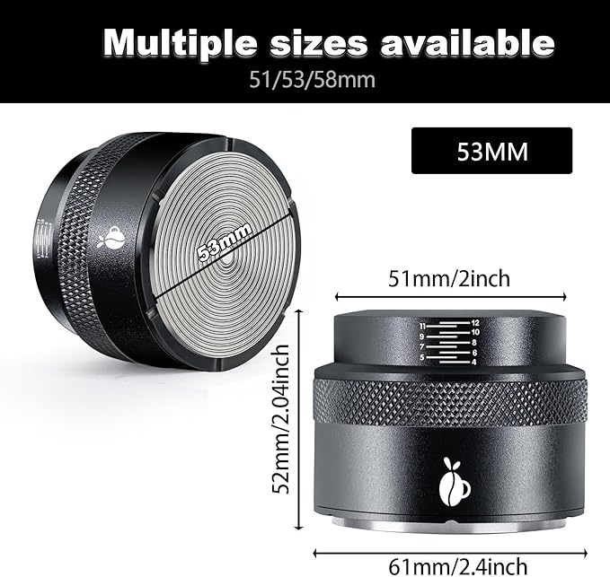Espresso Tamper 53mm, Adjustable Depth Coffee Tamper with Calibrated Spring Loaded, 304 Stainless Steel Palm Tamper Tool, fits 53mm Portafilter Basket (Black)