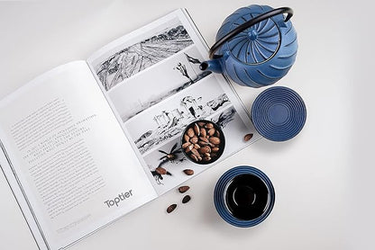 Tea Kettle, TOPTIER Japanese Cast Iron Teapot with Stainless Steel Infuser, Cast Iron Tea Kettle for Stove Top, Wave Design Teapot Coated with Enameled Interior for 30 Ounce (900 ml), Navy Blue