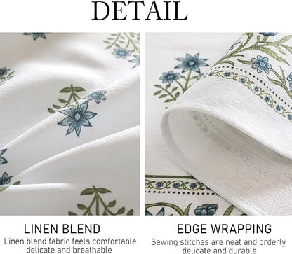 Designer White Linen Long Tablecloth Rectangle,Chinoiserie Floral Elegant Indoor Table Cloth,Fall Stain Proof Decor Tablecloths for Dining Thanksgiving Kitchen,63"*102"-Mosella F