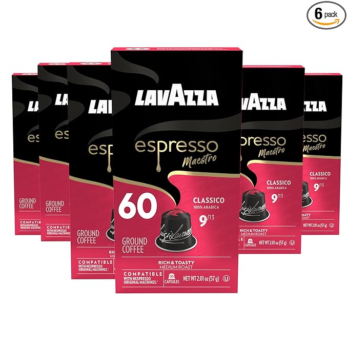 Lavazza Espresso Maestro Classico Aluminum Capsules Compatible with Nespresso* Original Machines, Medium Espresso Roast, 100% Arabica (60 Capsules)