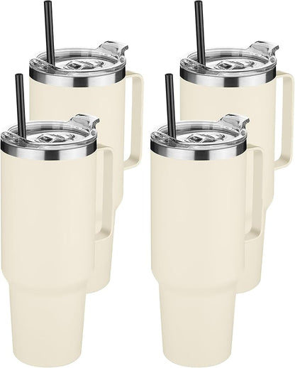 HASLE OUTFITTERS 40 oz Stainless Steel Tumbler with Handle, Vacuum Insulated Tumblers Bulk, Reusable Double Wall Travel Coffee Mug, Durable Powder Coated Water Bottle(Beige, 4)