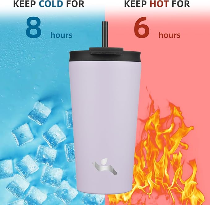 18 OZ Insulated Tumbler with Lid and 2 Straws Stainless Steel Water Bottle Vacuum Travel Mug Coffee Cup,Taro